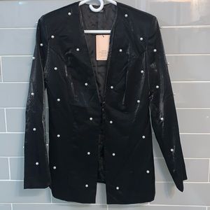 NWT SHEIN Frenchy Pearls Beaded Open Front Blazer